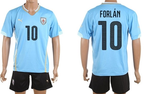 2014 World Cup Uruguay #10 Forlan Home Soccer Shirt Kit